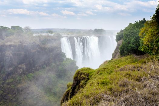 The Victoria falls is the largest curtain of water in the world (1708 meters wide). The falls and the surrounding area is the National Parks and World Heritage Site - Zambia, Zimbabwe 