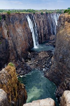 The Victoria falls is the largest curtain of water in the world (1708 meters wide). The falls and the surrounding area is the National Parks and World Heritage Site - Zambia, Zimbabwe 