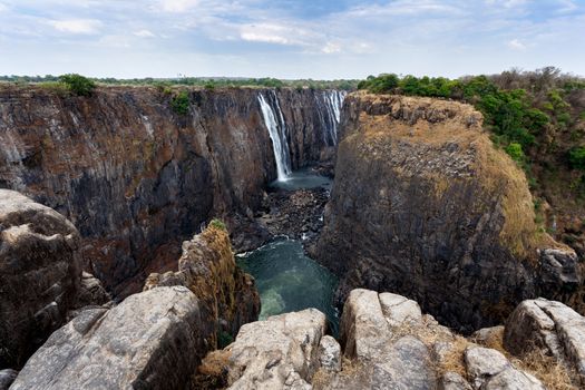 The Victoria falls is the largest curtain of water in the world (1708 meters wide). The falls and the surrounding area is the National Parks and World Heritage Site - Zambia, Zimbabwe 