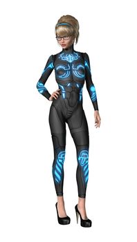 3D digital render of a beautiful female superhero isolated on white background
