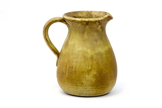 Clay jug, old ceramic vase isolated on white background