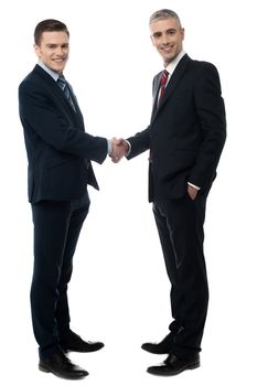 Happy business partners shaking hands