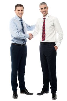 Young business people shaking hands after a deal