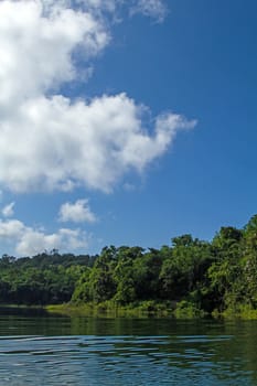 Lake mountain with clouds and blue sky