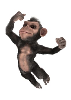3D digital render of a jumping little chimpanzee isolated on white background