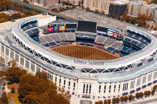 NEW YORK CITY - MAY 22, 2013: Yankee Stadium, aerial view. Home of the Yankees it is situated in the Bronx and can host 50000 for Baseball Games