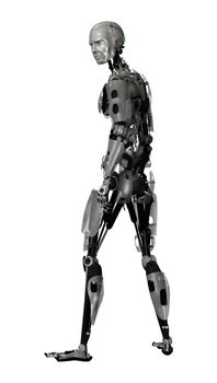 3D digital render of a male cyborg isolated on white background