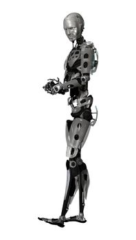 3D digital render of a male cyborg isolated on white background