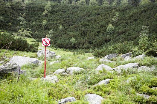 No pedestrians sign in nature park, Tatry, Poland