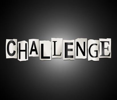 Illustration depicting a set of cut out letters arranged to form the word challenge.