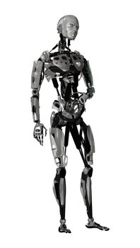 3D digital render of a male cyborg isolated on white background