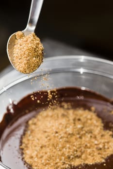 Ingredients for preparation of artisanal chocolate bar with dried fruits