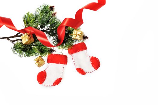 Boots Santa Claus, Christmas decoration handMade on white background