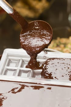 Ingredients for preparation of artisanal chocolate bar with dried fruits