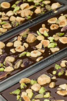 Ingredients for preparation of artisanal chocolate bar with dried fruits