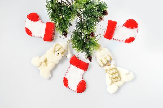 
Christmas ornament background boots and snowman, santa claus on white background