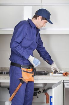 The plumber in the kitchen