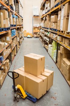 Interior of warehouse with cardboard boxes