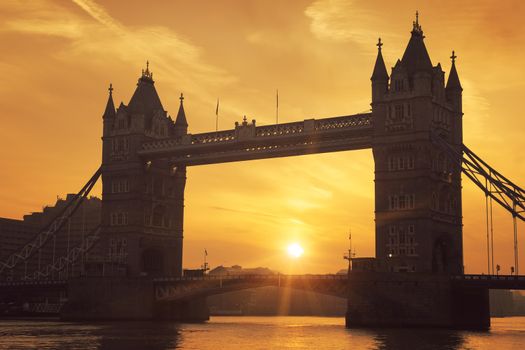 Famous Tower Bridge at sunrise, London.