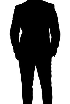 Silhouette of business man in suit with hands in pocket without head - with clipping path