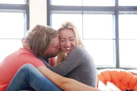 Love, relationship. Beautiful couple at home