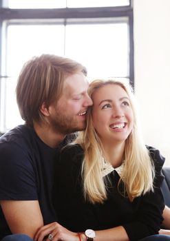 Love, relationship. Beautiful couple at home