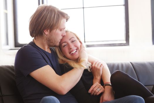 Love, relationship. Beautiful couple at home