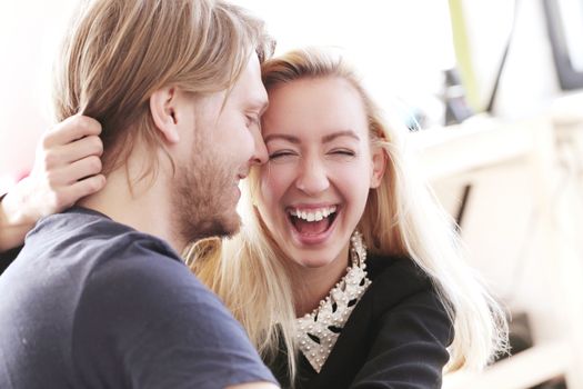 Love, relationship. Beautiful couple at home