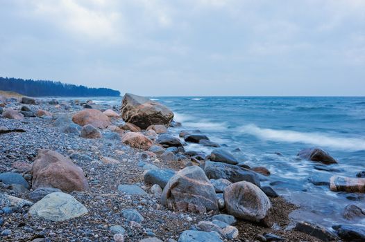 Picturesque landscape sea coast with boulders