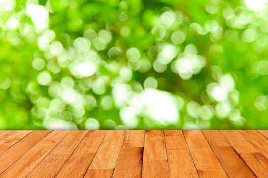 Sparkling bokeh wall and wooden plank floor,Template mock up for display of your product