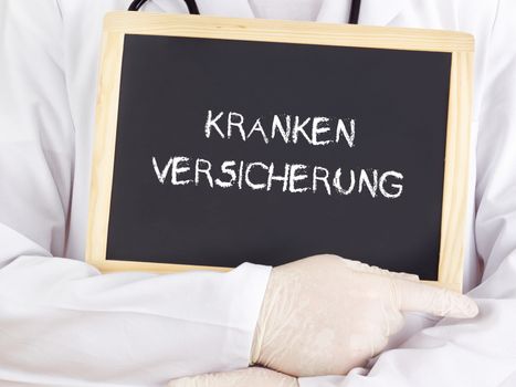 Doctor shows information: health insurance in german