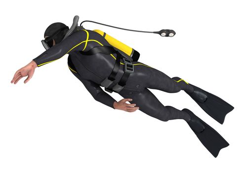 3D digital render of a male diver isolated on white background
