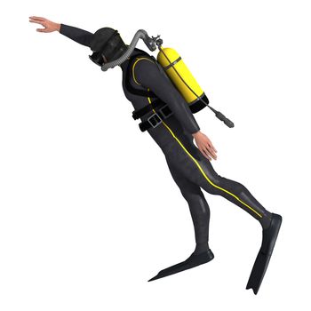 3D digital render of a male diver isolated on white background