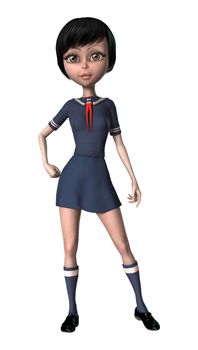 3D digital render of a cute Japanese schoolgirl isolated on white background