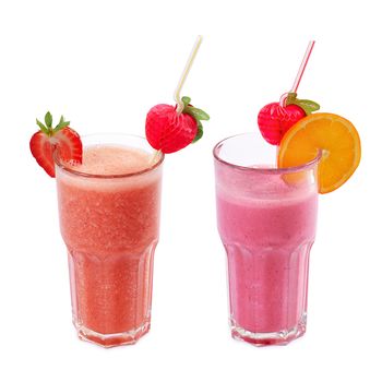 Freshening strawberry smoothie  isolated on white background