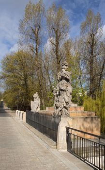 Poland,Warsaw.Statue of King John III Sobieski in Warsaw near Lazienki Royal Park.Sculpture carved by Francis Pinck placed opposite the Palace Lazienki on Agricola Street, designed by Andrew Le Brun.Vertical view from right side.Photo was taken in April 2015