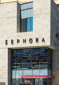 HOLLYWOOD, CA/USA - APRIL 18, 2015: Sephora retail store exterior. Sephora is a French brand and chain of cosmetics stores founded in Paris in 1970.