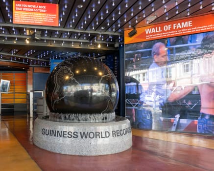 HOLLYWOOD, CA/USA - APRIL 18, 2015: Guiness Museum logo and marquee. The Guinness Museum is an attraction on the Hollywood Walk of Fame.