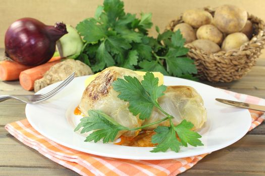 braised Stuffed cabbage on a checkered napkin