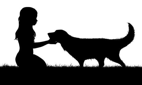 Illustration of a girl with her dog