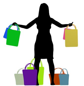 Illustration of a woman with lots of shopping bags