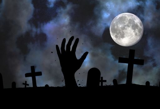 Illustration of a Zombie hand reaching up from the grave