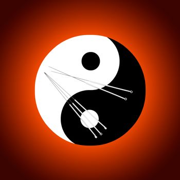 Acupuncture needles and a symbolical background (the yin-yang).