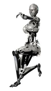 3D digital render of a female cyborg isolated on white background