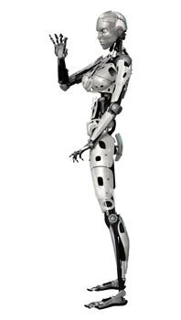 3D digital render of a female cyborg isolated on white background