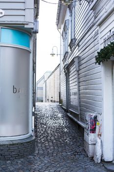 Traditional Narrow Cobbled Alley Way Old Town Stavanger Norway