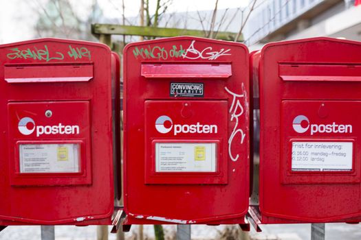 Red Painted Norwegian Mail Boxes Old Town Stavanger Norway