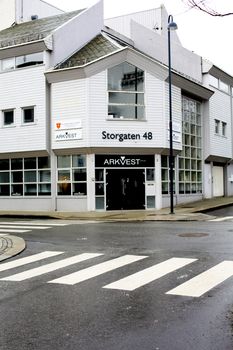 Corner of Stogaten Street Sandnes Norway on a Wet Sunday Morning in 2015