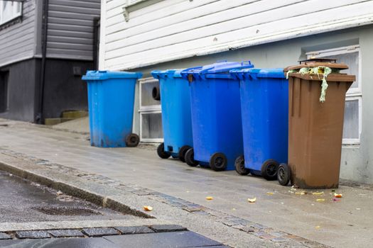 Public Plastic Waste Collection Wheelie Bins on Pavement Sandnes Norway