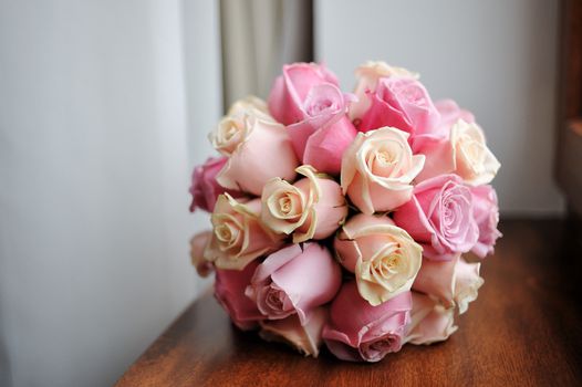 bridal bouquet of white and pink roses